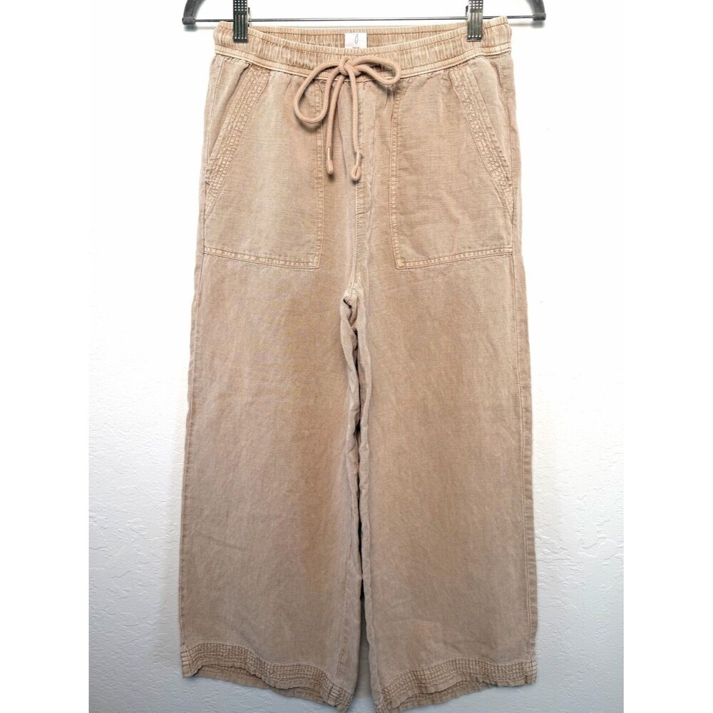 Joie Linen Lyocell Blend Wide Leg Pants Size Small Tan Drawstring Crop